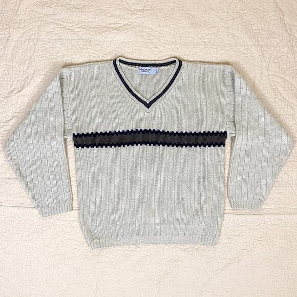 Winhdam Pointe Vintage Sweater Pullover Off White Stripe Mens M Grandpa Preppy - Picture 1 of 6